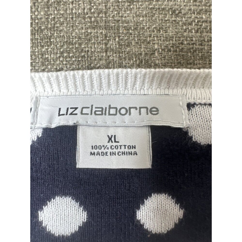 Liz Claiborne XL Womens White Black Polka Dot Pattern Cotton Sweater Top - Picture 4 of 7